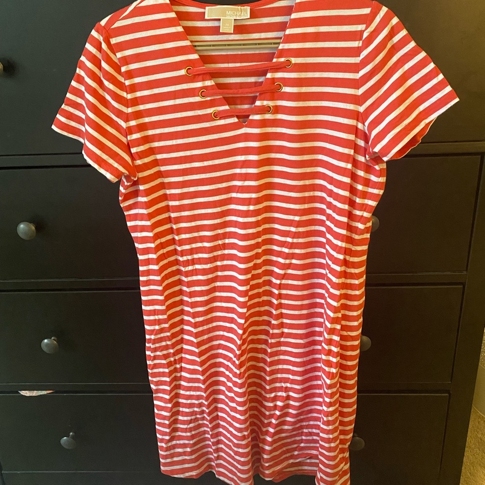 Michael Kors pink stripe v-neck casual dress
